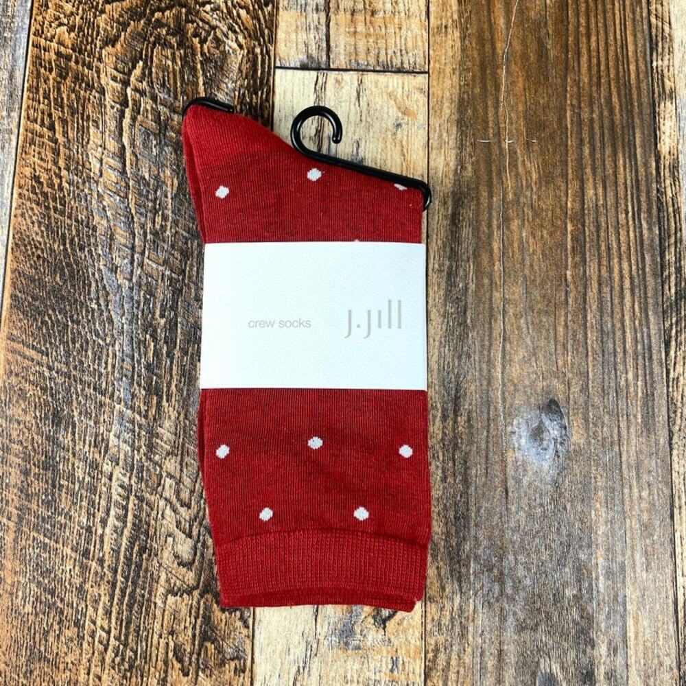 J.Jill Women's OS Red White Polka Dot Cotton Polyester Nylon Spandex Crew Socks